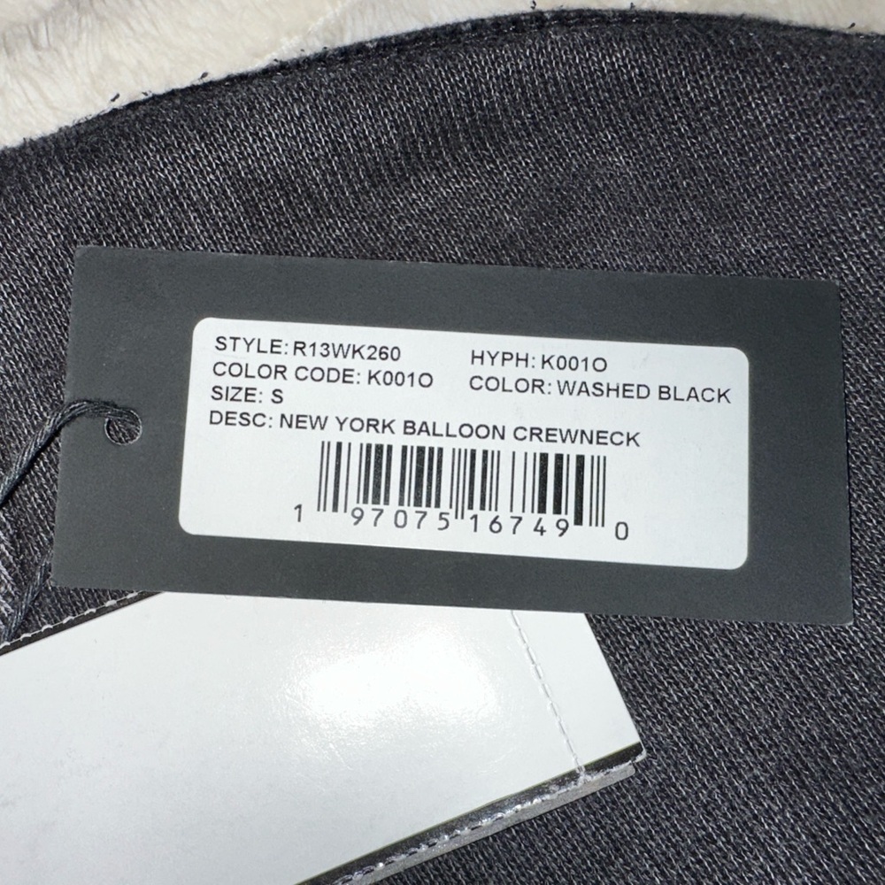 New NWT R13 Black 'New York' Balloon Crewneck Sweatshirt Size Small - Picture 6 of 11